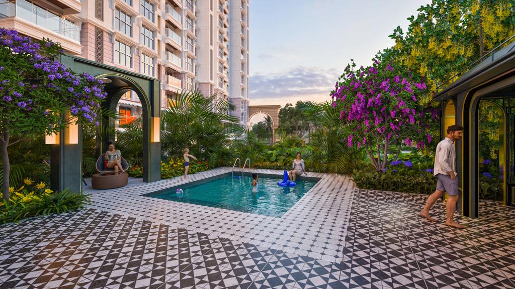 Wellness pool and landscaped pavilion, artistic impression